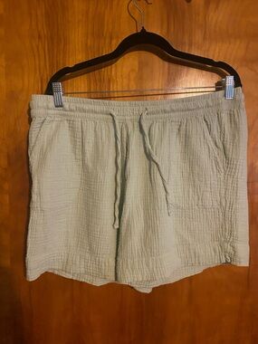High-Waist Light Sage Drawstring Women’s Shorts Gauzy 100% Cotton